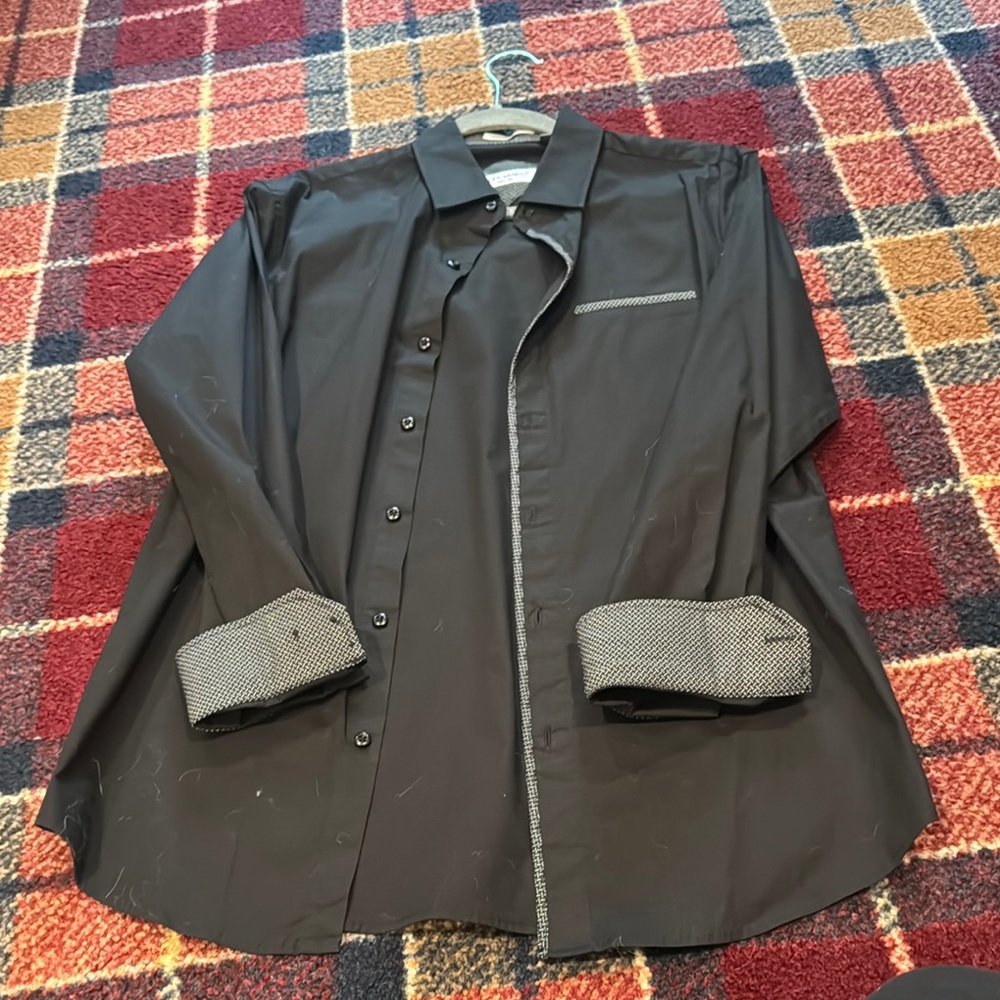 Men’s size small Black Button-Up Shirt with Patterned Cuffs by Alex Vando
